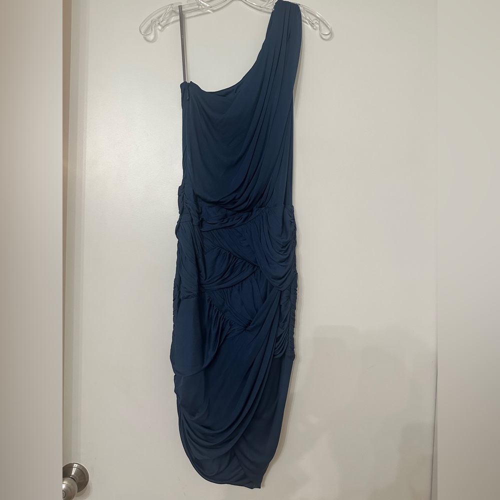 Halston Heritage One Shoulder Dress in Deep Blue